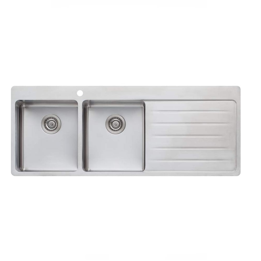 Oliveri Sonetto Sink 1300 x 510 Double Left Hand Bowl with Right Hand Drainer Stainless Steel (4358684409916)