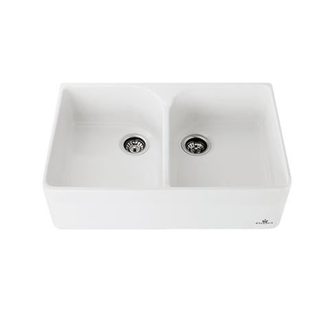 Abey Chambord Clotaire Double Bowl Fireclay Sink 800x500x220mm White CLOTAIRE-2W