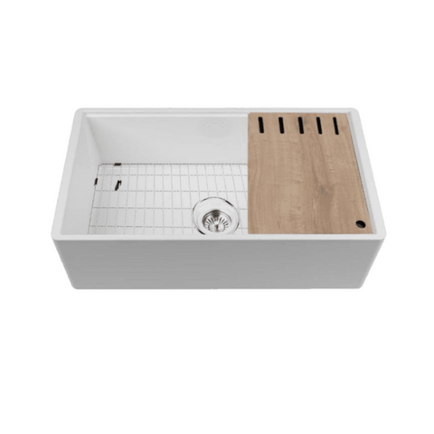 Abey Chambord Legrande Double Bowl Reversible Fireclay Sink 762x460x258mm (Inc. Accessories) White LEGRANDE-1W