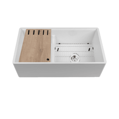 Abey Chambord Legrande Double Bowl Reversible Fireclay Sink 838x460x258mm (Inc. Accessories) White LEGRANDE-2W