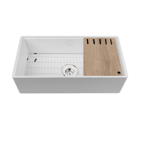 Abey Chambord Legrande Single Bowl Reversible Fireclay Sink 838x460x258mm (Inc. Accessories) White LEGRANDE-3W