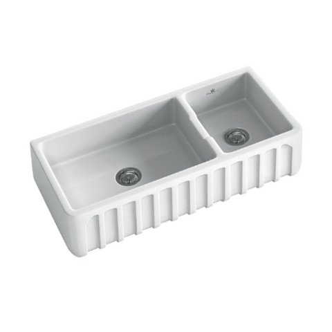 Abey Chambord Louis 1&1/2 Bowl Fireclay Sink 997x480x220mm White LOUIS-3W