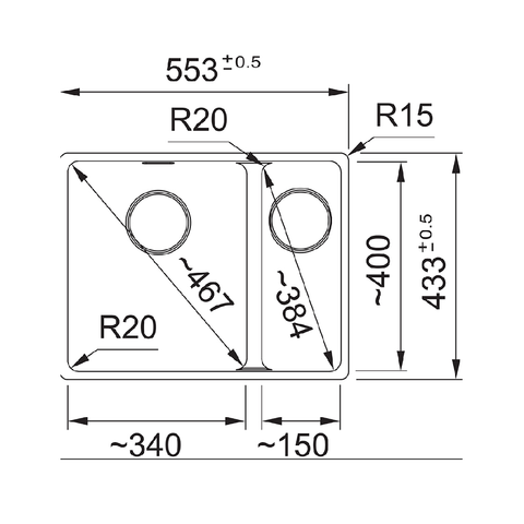 Franke Sink Maris 560mm 1 and 1/2 Bowl Right Hand Flushmount Matte Black MRG 260/34-15 SBR MB