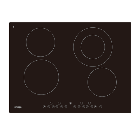 Omega Cooktop 70cm, 4 zone ceramic hob, frameless black glass, touch control Black OCC70TZ