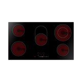 Omega Cooktop 90cm, 5 zone ceramic hob, frameless black glass, touch control Black OCC90TZ