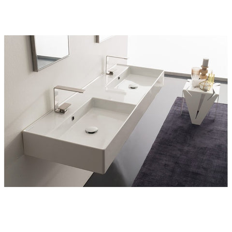 ADP Teorema Wall Basin 1400 Double Bowl White TOPCTEO140GWD
