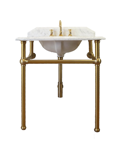 Turner Hastings Mayer Brushed Brass Washstand With 75 x 55 Real Carrara Marble Top MA752WS-BB