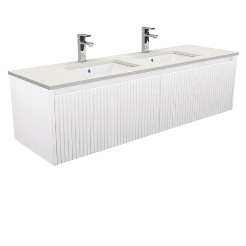 Fienza Sarah Roman Sand Undermount Double Bowl 1500mm Alina Satin White Wall-Hung Vanity SA150RWD