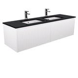 Fienza Sarah Black Sparkle Undermount Double Bowl 1500mm Alina Satin White Wall-Hung Vanity SB150RWD