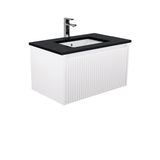 Fienza Sarah Black Sparkle Undermount 750mm Alina Satin White Wall-Hung Vanity SB75RW