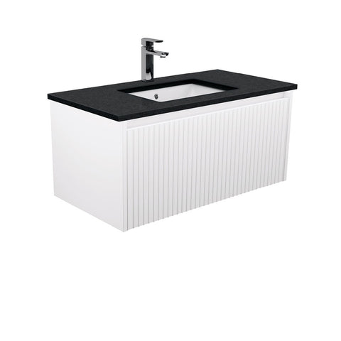 Fienza Sarah Black Sparkle Undermount 900mm Alina Satin White Wall-Hung Vanity SB90RW