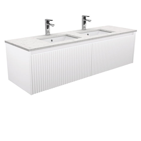 Fienza Sarah Bianco Marble Undermount Double Bowl 1500 Alina Satin White Wall-Hung Vanity SI150RWD