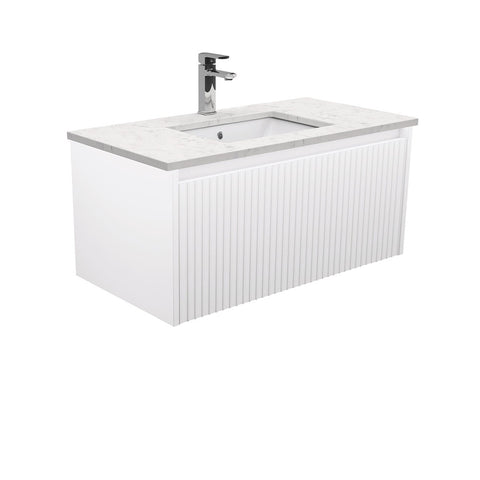 Fienza Sarah Bianco Marble Undermount 900 Alina Satin White Wall-Hung Vanity SI90RW