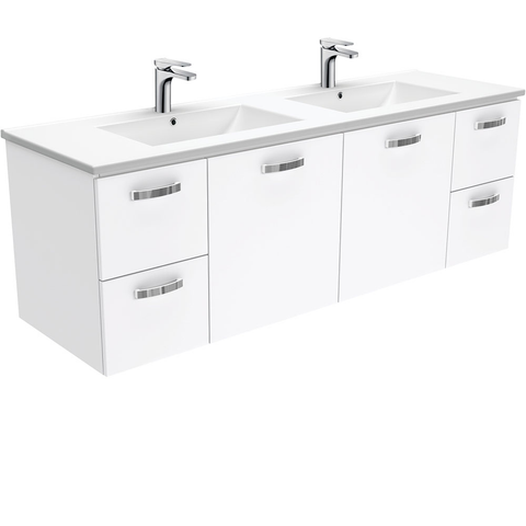 Fienza Dolce Ceramic 1500mm Vanity wall hung with handles (Double bowl) White TCL150JD (4505110642748)