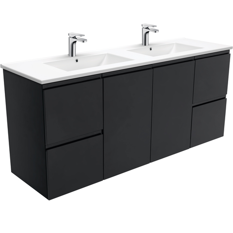 Fienza Dolce Black 1500mm Vanity Wall Hung (Double Bowl) Black TCL150ZBD (4505113428028)