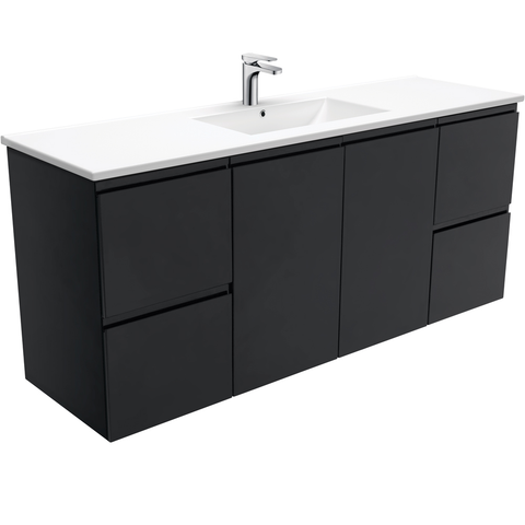 Fienza Dolce Black 1500mm Vanity Wall Hung (Single Bowl) Black TCL150ZBS (4505113395260)