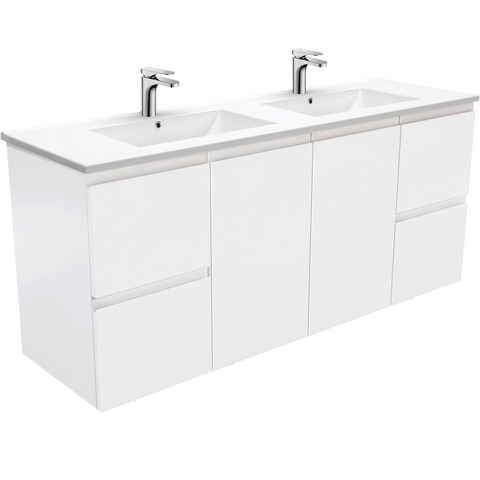 Fienza Dolce Fingerpull Matte 1500mm Vanity wall hung (Double Bowl) Matte White TCL150ZD (4505111527484)