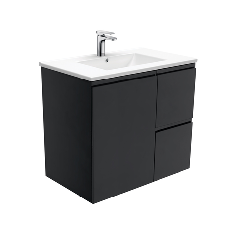 Fienza Dolce Black 750mm Vanity Wall Hung (Left Drawers) Black TCL75ZBL (4505113198652)