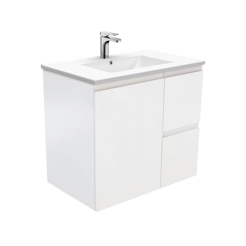 Fienza Dolce Fingerpull Matte 750mm Vanity wall hung (Right Drawers) Matte White TCL75ZR (4505111363644)
