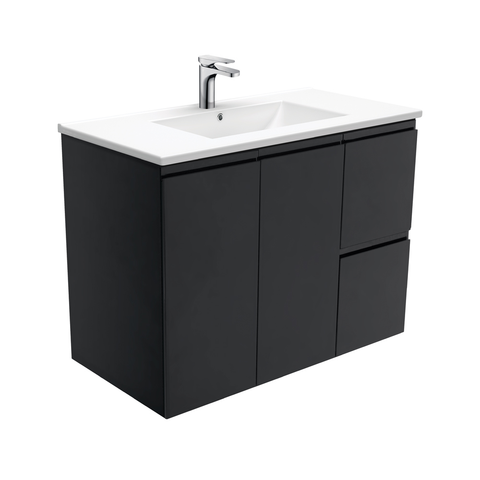 Fienza Dolce Black 900mm Vanity Wall Hung (Right Drawers) Black TCL90ZBR (4505113329724)