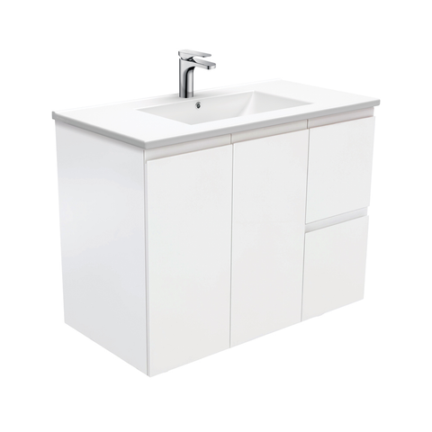 Fienza Dolce Fingerpull Matte 900mm Vanity wall hung (Right Drawers) Matte White TCL90ZR (4505111429180)