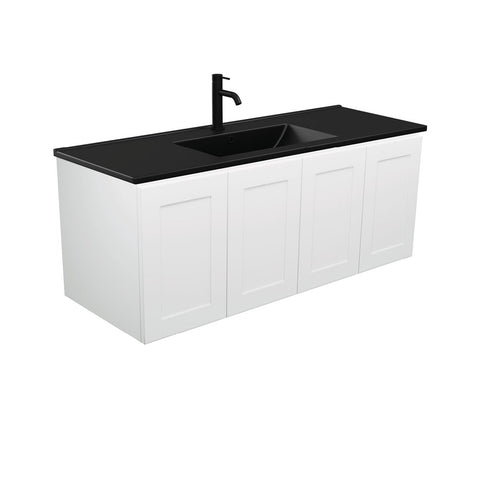 Fienza Dolce Mila 1200mm Wall Hung Vanity Black Top on White TCLB120M