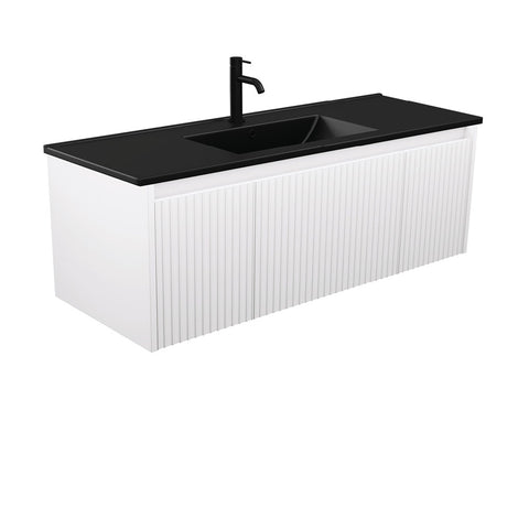 Fienza Dolce Matte Black Alina Satin White 1200 Wall-Hung Vanity TCLB120RW