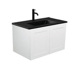 Fienza Dolce Mila 750mm Wall Hung Vanity Unit Left Drawers Black Top on White TCLB75ML