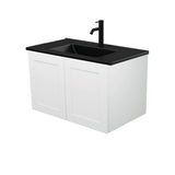 Fienza Dolce Mila 750mm Wall Hung Vanity Unit Right Drawers Black Top on White TCLB75MR