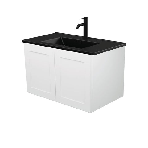 Fienza Dolce Mila 750mm Wall Hung Vanity Unit Right Drawers Black Top on White TCLB75MR