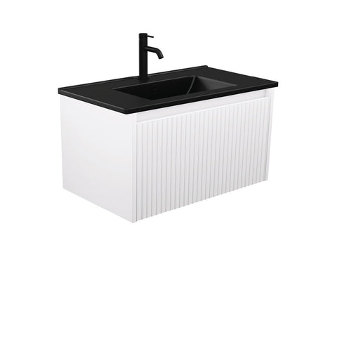 Fienza Dolce Matte Black Alina Satin White 750 Wall-Hung Vanity TCLB75RW