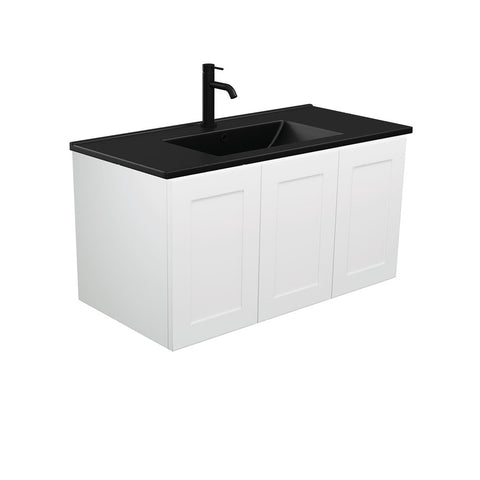 Fienza Dolce Mila 900mm Wall Hung Vanity Unit Left Drawers Black Top on White TCLB90ML