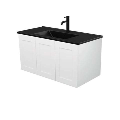 Fienza Dolce Mila 900mm Wall Hung Vanity Unit Right Drawers Black Top on White TCLB90MR