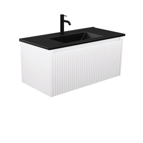 Fienza Dolce Matte Black Alina Satin White 900 Wall-Hung Vanity TCLB90RW