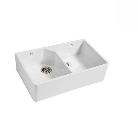 1901 Double Bowl Butler Sink 800mm Fireclay White (2530525773884)