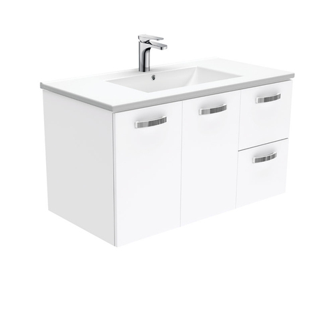 Fienza Dolce Ceramic 900mm Vanity wall hung with handles 1th (Left Hand Draws) White TCL75JL (4488982954044)