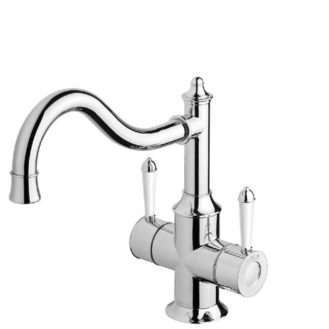 Phoenix Nostalgia Twin Handle Sink Mixer 220mm Shepherds Crook Chrome/ White (4129898496060)