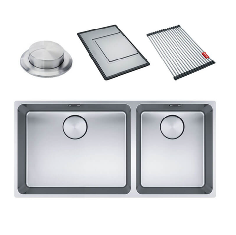 Franke Mythos Double Bowl 895mm Top Mount/ Flush Mount/ Undermount Stainless Steel with Accessories MYX220-50/34FPCSBR
