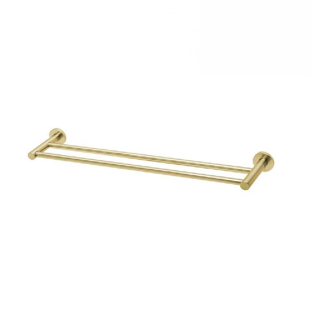 Phoenix Radii Double Towel Rail 800mm Round Plate Brushed Gold (4129900855356)