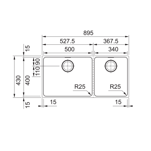Franke Mythos Double Bowl 895mm (Top Mount/ Flush Mount/ Undermount) Stainless Steel MYX220-50/34BSBR