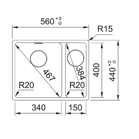 Franke Sink Maris 560mm 1 and 1/2 Bowl Right Hand Topmount (Inc.DT651) Stone Grey MRG 660/34-15FPC SBR SG