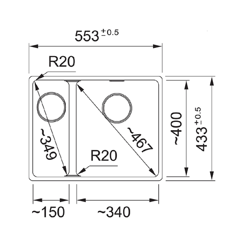 Franke Sink Maris 560mm 1 and 1/2 Bowl Left Hand Flushmount Inc.DT651 Onyx MRG 260/34-15FPC SBL ON