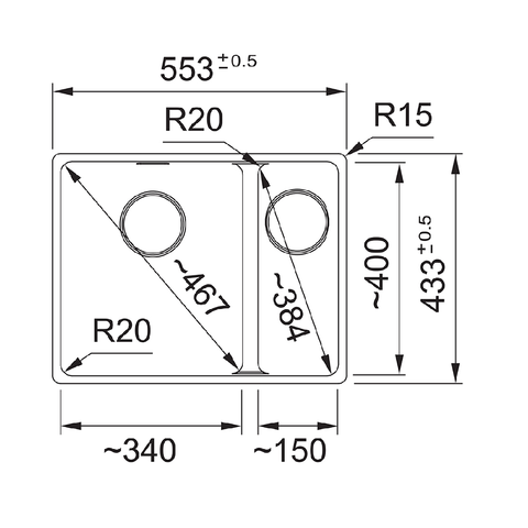 Franke Sink Maris 560mm 1 and 1/2 Bowl Right Hand Flushmount Inc. DT651 Matte Black MRG 260/34-15FPC SBR MB