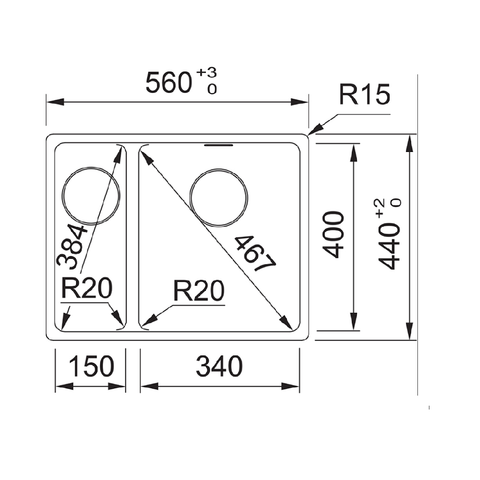 Franke Sink Maris 560mm 1 and 1/2 Bowl Left Hand Topmount (Inc.DT651) Matte Black MRG 660/34-15FPC SBL MB