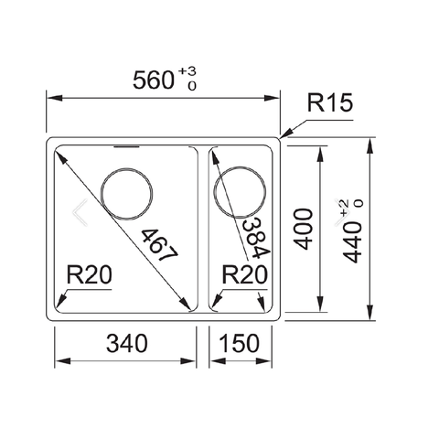 Franke Sink Maris 560mm 1 and 1/2 bowl Right Hand Topmount Onyx MRG 660/34-15 SBR ON