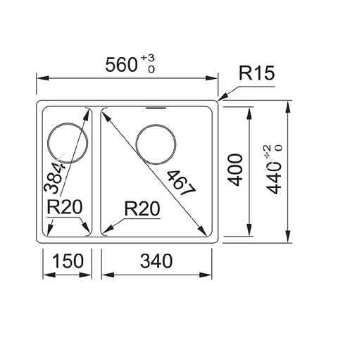 Franke Sink Maris 560mm 1 and 1/2 Bowl Left Hand Topmount TM Stone Grey MRG 660/34-15B SBL SG