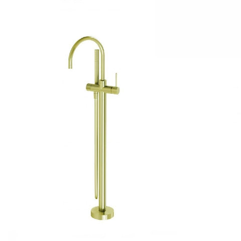 Phoenix Vivid Slimline Floor Mounted Bath Mixer with Hand Shower Brushed Gold (4129907146812)